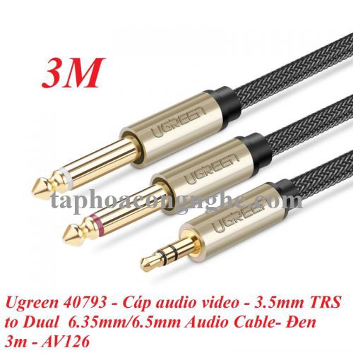 Ugreen 40793 3M Màu Đen Cáp âm thanh 2 đầu 6.5mm dương sang 3.5mm dương cao cấp AV126 30040793